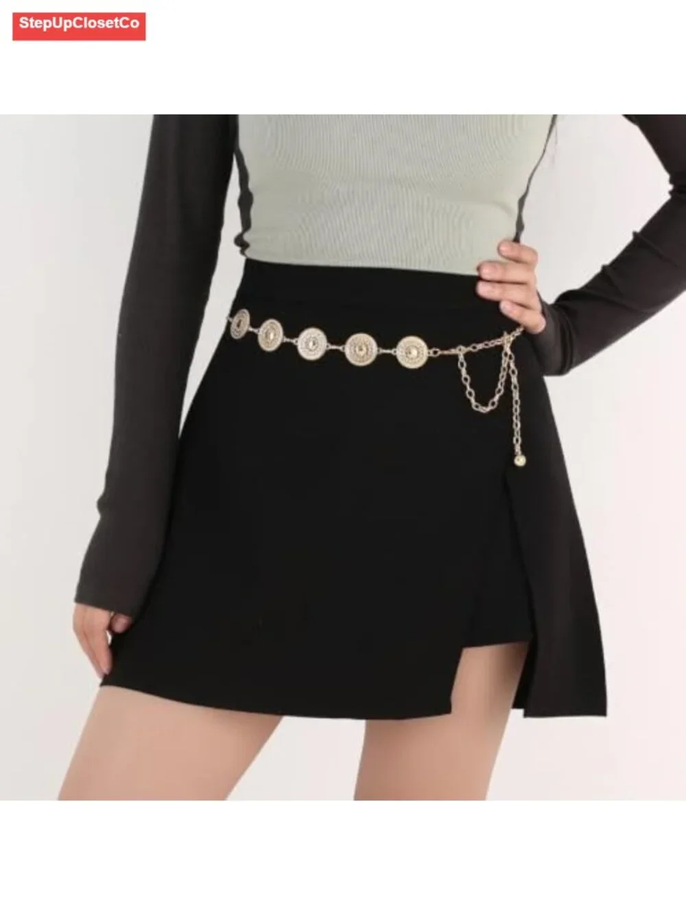 Metal Waist Chain Belt Sun Moon Gothic Hollow Out Adjustable Women Accessory